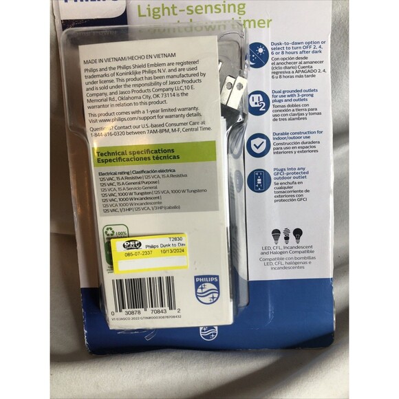 New Philips Dusk to Dawn Sensing 8/6/4/2hr Countdown Timer Outdoor 2 Outlet - Picture 10 of 11